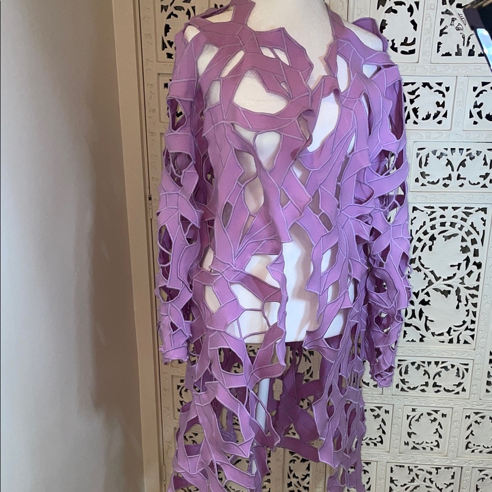 Oscar de la Renta Lavender Laser-Cut Openwork